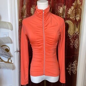 Coral Ruched Zip-Up Athletic Top